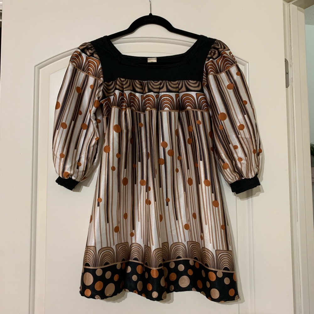 3/4 Puff Sleeve Silky Baby Doll Top Tunic